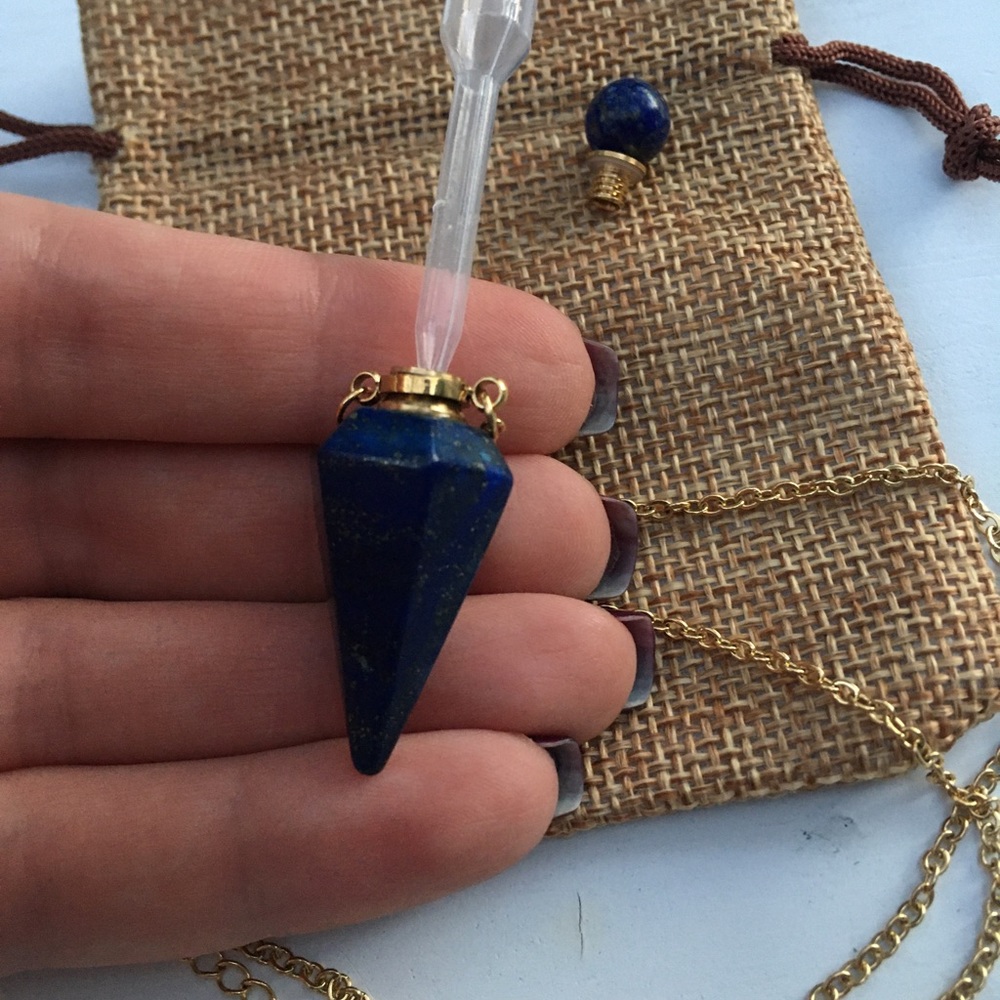 Lapis Lazuli Pendulum Lapis Perfume Bottle Necklace Gold Lapis Necklace - Picture 5 of 5